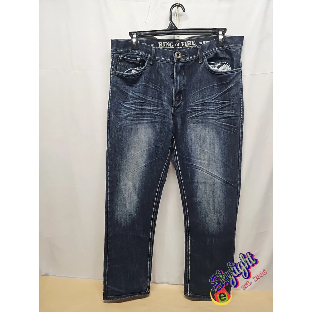 Ring of Fire Men's Blue Slim Straight‎ Denim Jeans Baldwin Ave Size 36x30